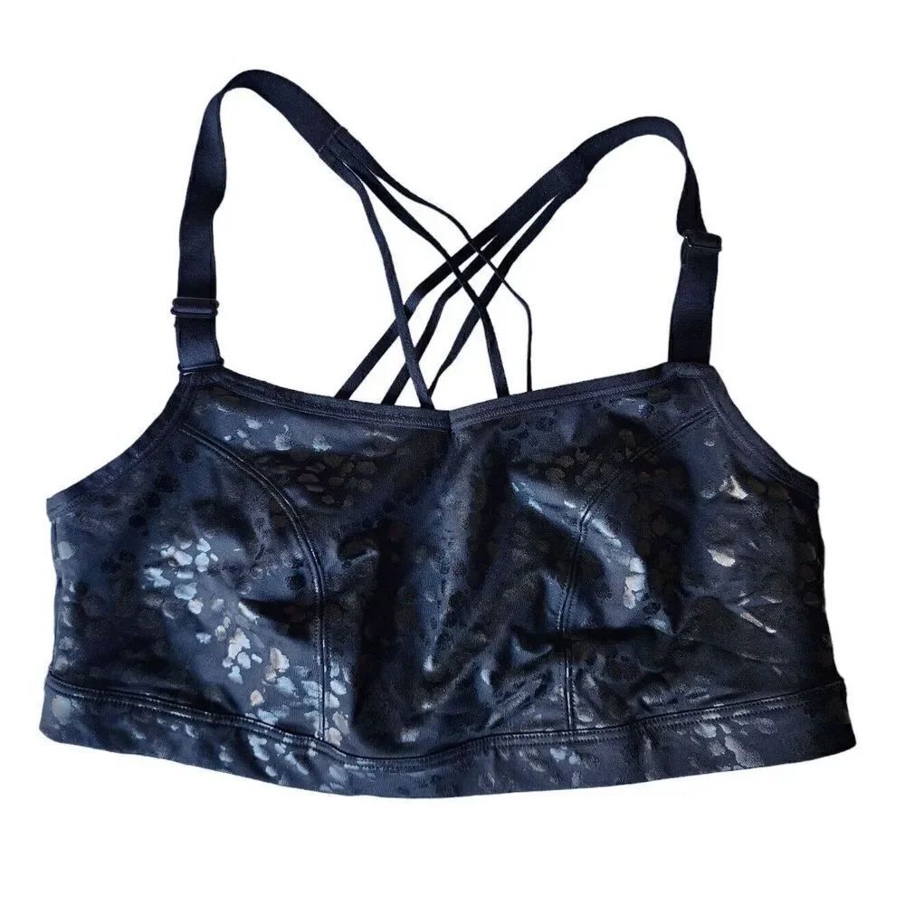 Lane Bryant Livi Low Impact No Wire Black Leopard Print Sports Bra Size 10/12